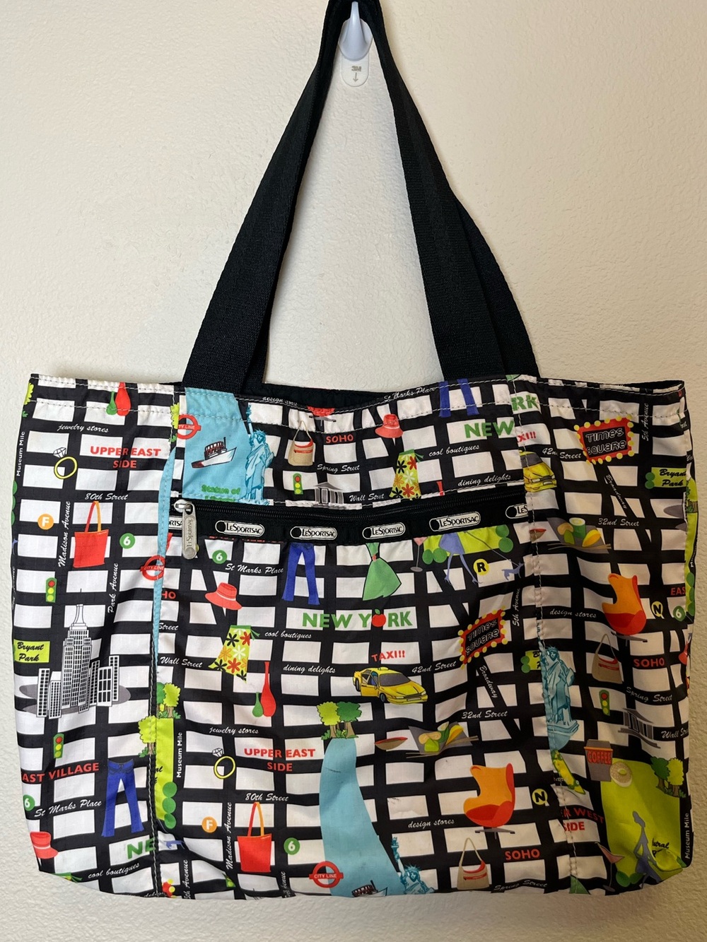 Lesportsac Black & Multi New York Map Graphic Reversible Tote